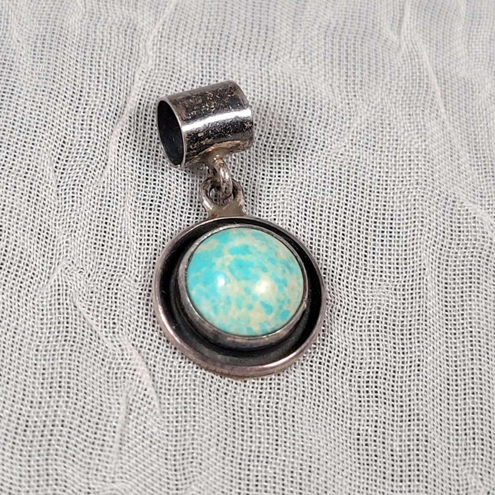 ML Perry Sterling Silver Pendant Turquoise Color Round Cabochon Slider